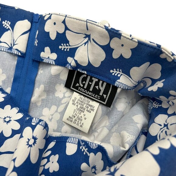City Triangles Hawaiian Floral Halter Mini Dress Blue 4 Tropical Resort Luau - Picture 5 of 9